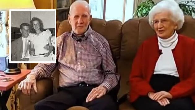 Bill Hassinger und Joanne Blakkan hatten sich zum ersten Mal im Jahr 1948 getroffen und waren auch ein Paar. Nun blühte die alte Liebe wieder auf ...  (Bild: YouTube via „WOOD TV8“, Krone KREATIV)