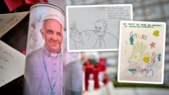 Krebskranke Kinder zeichneten für den Papst, der im selben Spital liegt.  (Bild: Krone KREATIV/AFP, Gemelli Krankenhaus)