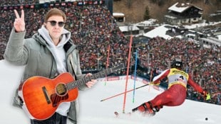 Bei Fellers Slalom-Auftritt bei der Ski-WM in Saalbach-Hinterglemm haute es Musiker Oimara die Sicherungen raus. (Bild: Krone KREATIV/APA, AFP)