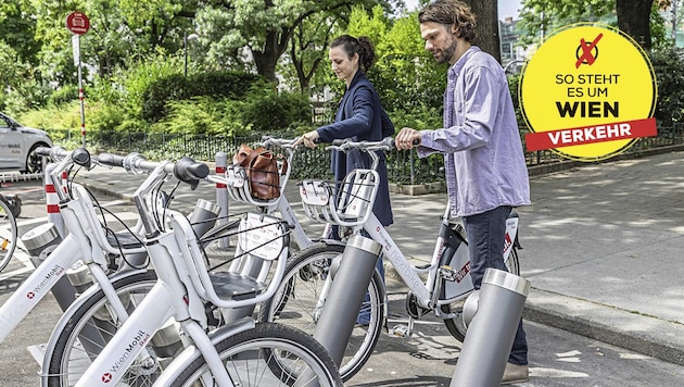 Das Wienmobil-Leihrad erfreut sich vor allem bei warmen Temperaturen großer Beliebtheit. (Bild: Krone KREATIV/Stephan Doleschal)