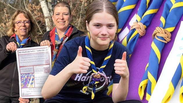 Magdalena is an enthusiastic girl scout. Now the 14-year-old needs a lot of help: Chairwoman Gabriele Doppler and group leader Barbara Kloiber are asking for donations for the family. (Bild: Krone KREATIV/zVg)