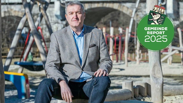 Mayor Karl Rudischer at the new playground in Mürzzuschlag (Bild: Krone KREATIV/Jürgen Fuchs)