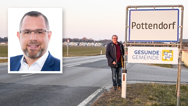 Gernot Blümel fears that Pottendorf could grow too "uncontrollably" as a result of the construction project. Mayor Thomas Sabbata-Valteiner defends the project: "We need the apartments to keep people here in the village". (Bild: Krone KREATIV/ZVG Gemeinde Pottendorf und Gernot Blümel)