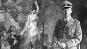Links: Darstellung einer Hexenverbrennung. Rechts: Heinrich Himmler.