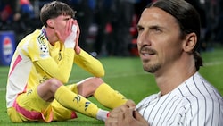 Juventus ist draußen – Verteidiger Nicolo Savona (li.) kann’s nicht fassen. Nach Milans Aus gerät Zlatan Ibrahimovic (re.) in die Kritik.  (Bild: Krone KREATIV/APA/AFP/NICOLAS TUCAT, APA/Getty Images via AFP/GETTY IMAGES/Jim McIsaac)