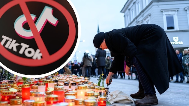 The sadness in Villach is still great. Nobody knows whether a TikTok ban would have prevented the criminals. (Bild: adobe.stock.com, Krone Kreativ)