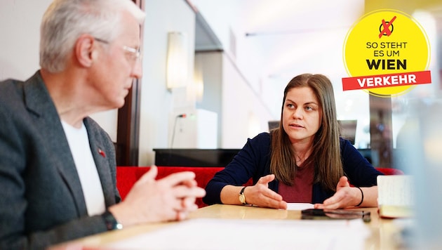 The "Krone" brought car advocate Gerhard Lustig and cycling advocate Barbara Laa together for a discussion. (Bild: Krone KREATIV/Eva Manhart)