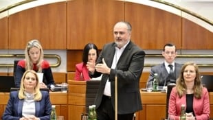 Landeschef Hans Peter Doskozil (SPÖ) skizzierte im Landtag die künftigen Projekte der neuen rot-grünen Regierung. (Bild: HANS KLAUS TECHT)