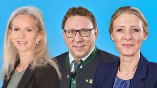 SPÖ-Bürgermeisterin Alexandra Weber (links) holte sich die Absolute zurück, ÖVP-Spitzenkandidatin Silvia Arnberger-Prinz (rechts) tritt mit Gemeindeparteiobmann zurück. Neuer designierter ÖVP-Parteichef ist Michael Buxbaum (Mitte). (Bild: Krone KREATIV/ÖVP, SPÖ)