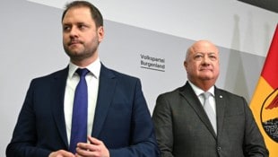 Das Wahlergebnis brachte ÖVP-Obmann Christian Sagartz gehörig ins Schwitzen. Nach dem Wahldebakel am 19. Jänner bei der Landtagswahl erhielt er Unterstützung vom geschäftsführenden Bundesparteiobmann Christian Stocker. (Bild: HELMUT FOHRINGER / APA / picturedesk.com)