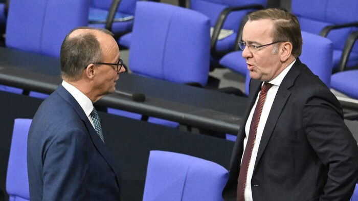 Von links: CDU-Kanzlerkandidat Friedrich Merz und SPD-Verteidigungsminister Boris Pistorius