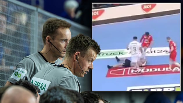 Jesper Madsen (l.) ging während des Spiels zu Boden. (Bild: GEPA pictures, X/arbisbalonmano)