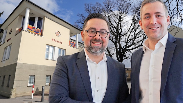 FPÖ-Kandidat Dietmar Ruf (rechts) wird künftig Stadtchef von Gerasdorf. Als Vize ist Kadun Hana (ÖVP) designiert. (Bild: Krone KREATIV/FPÖ NÖ, Klemens Groh)