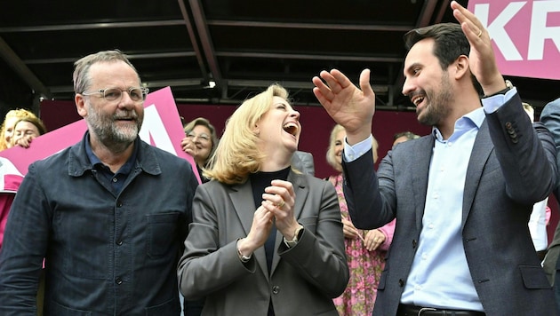 Future pink government trio? Sepp Schellhorn, Beate Meinl-Reisinger and Christoph Wiederkehr (Bild: HANS KLAUS TECHT / APA / picturedesk.com)