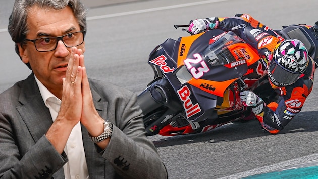 Stefan Pierer is fighting for the future of KTM. He describes the motorcycle manufacturer as his life's work. Will the restructuring succeed? (Bild: Krone KREATIV/EPA/Fazry Ismail, Markus Wenzel)