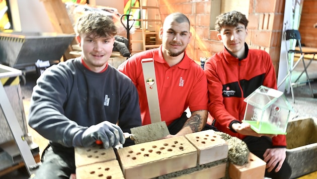 The competent bricklayers at the "living construction site". (Bild: Evelyn Hronek)