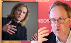 Dominik Oberhofer äußert seine Bedenken gegenüber der „Krone“. Kleines Bild: NEOS- Parteichefin ...