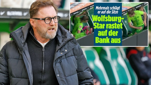 Coach Ralph Hasenhüttl sees Patrick Wimmer throw a tantrum. (Bild: Krone KREATIV/AFP, Bild (Screenshot))