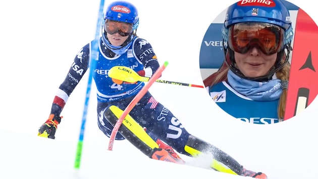 Große Emotionen bei Mikaela Shiffrin nach dem historischen Triumph! (Bild: Krone KREATIV/GEPA, Screenshot ORF)