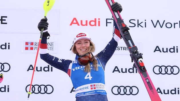 Mikaela Shiffrin war nach dem 100. Sieg im Weltcup überglücklich. (Bild: GEPA)