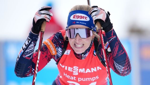 Ex-Weltmeisterin Lisa Hauser ist im abschließenden Massenstart der Biathlon-WM in Lenzerheide auf Platz zwölf gelandet. (Bild: APA/GEORG HOCHMUTH)