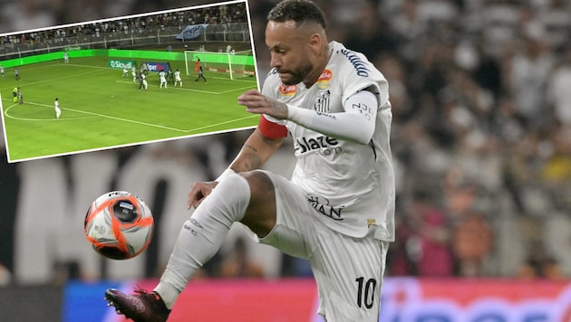 Neymar zeigte groß auf. (Bild: Krone KREATIV/APA/AFP/NELSON ALMEIDA, x.com/CFC_Janty)