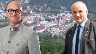 Stefan Felsleitner (li.), FPÖ, wollte Ortschef werden, Hubert Postiasi, ÖVP, will es bleiben. Mit wem er koalieren wird, steht noch offen.  (Bild: Krone KREATIV/ZVG Privat)