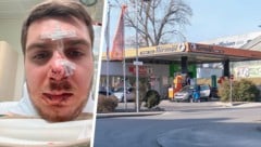 Im Bereich der Tankstelle, fußläufig zum Stadion, wurde der 23-jährige Rapid-Fan von einem LASK-Anhänger spitalsreif geschlagen. (Bild: Krone KREATIV/zVg, Horst Einöder)