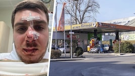 Im Bereich der Tankstelle, fußläufig zum Stadion, wurde der 23-jährige Rapid-Fan von einem LASK-Anhänger spitalsreif geschlagen. (Bild: Krone KREATIV/zVg, Horst Einöder)