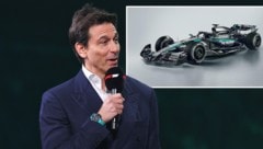 Toto Wolff und der neue Mercedes-AMG F1 W16 (Bild: Krone KREATIV/GEPA, x.com/MercedesAMGF1)