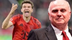 Uli Hoeneß (re.) äußert sich zur Zukunft von Thomas Müller. (Bild: Krone KREATIV/GEPA pictures)