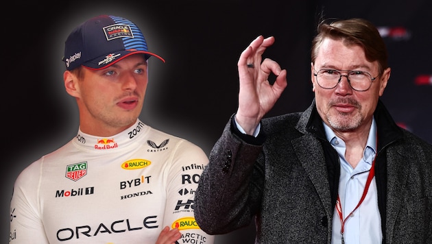 Max Verstappen and Mika Häkkinen disagree on the subject of banning swearing. (Bild: APA/AFP/HENRY NICHOLLS, GEPA Pictures)