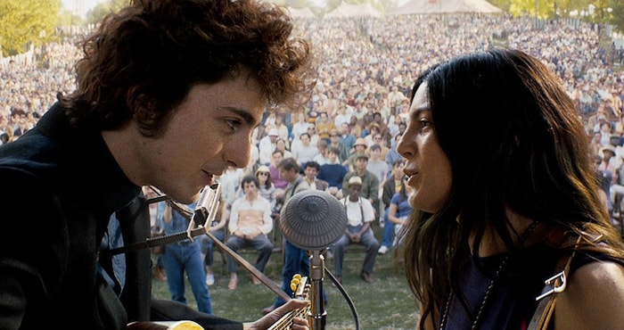 Der Oscar-Nominierte Timothée Chalamet als Bob Dylan in „Like A Complete Unknown“. 