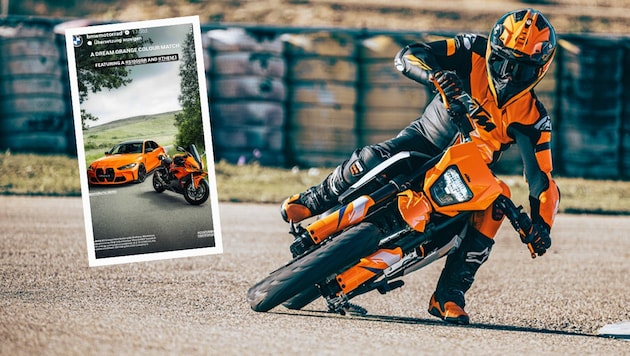 Can hardly be a coincidence: BMW Motorrad has been showing on its own Instagram account since Wednesday that the KTM orange - see large picture - would also suit them well. (Bild: Krone KREATIV/Screenshot Instagram, KTM)