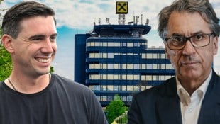 Mark Mateschitz (li.), Stefan Pierer (re.) und zwei Gesellschaften der Raiffeisenlandesbank Oberösterreich übernehmen die Mehrheit bei Rosenbauer. (Bild: Krone KREATIV/Horst Einöder, KTM/E. Tschann, AFP/Kerstin Joensson)