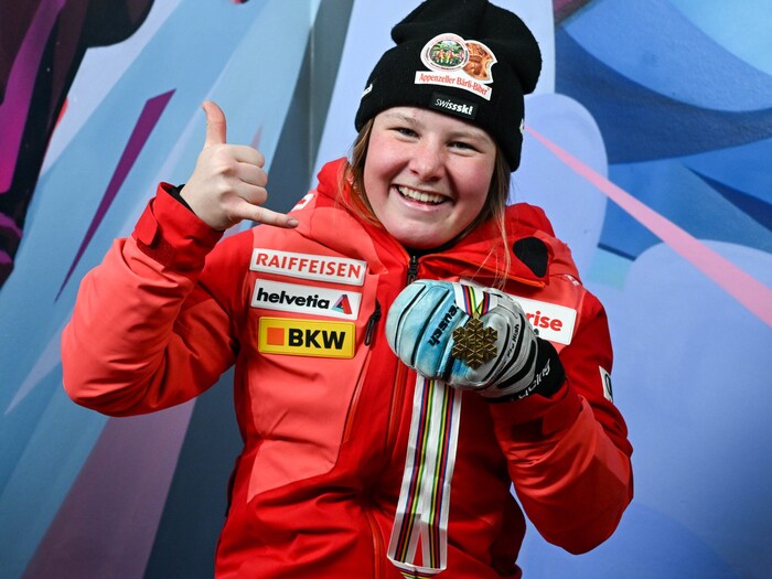 Bereits 2023 durfte Stefanie Grob in St. Anton über Abfahrtsgold bei einer Junioren-WM jubeln.