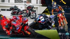 Von Ducati über Harley-Davidson und BMW bis hin zu KTM: Die Eigentümerstruktur hinter den Motorradmarken ist vielfältig. (Bild: Krone KREATIV/Align Media, Harley-Davidson Motor/Aaron Brimhall, EPA/Fazry Ismail, EPA/Joel Carrett)