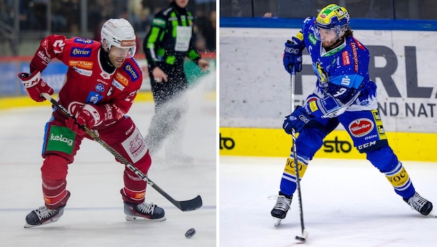 Thomas Hundertpfund (li.) und der KAC wählten Pustertal fürs Viertelfinale – Alex Rauchenwald und der VSV bekommen es mit Bozen zu tun. (Bild: GEPA)