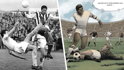 Spiel im Jahr 1965 LASK gegen Admira: Köglberger im (Streifendress) – und Blick ins Buch (Bild: Krone KREATIV/APA-PictureDesk, Votava; Bahoe Books)