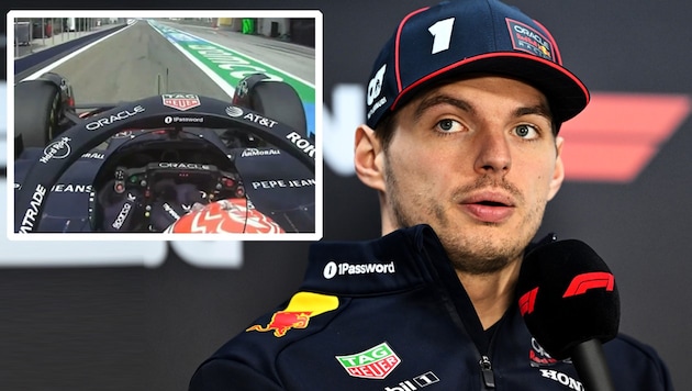 Max Verstappen zeigte den Stinkefinger. (Bild: Krone KREATIV/GEPA pictures, Twitter)