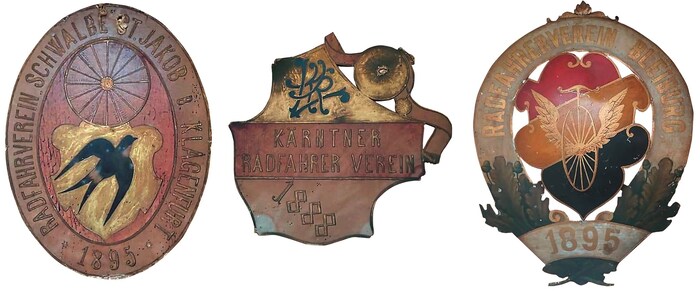Abzeichen von Radfahrvereinen St. Jakob bei Klagenfurt (1895), Kärntner Radfahrer Verein (1888) ...