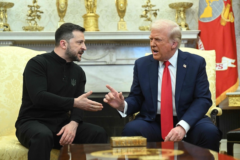 Wolodymyr Selenskyj und Donald Trump bei ihrem Streitgespräch am Freitag (Bild: SAUL LOEB)