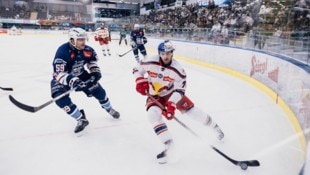 Nissner (re.) drückte zum sechsten Mal in dieser Eishockeyliga-Saison im Doppelpack ab. (Bild: Gintare Karpaviciute - EC Red Bull Salzburg)