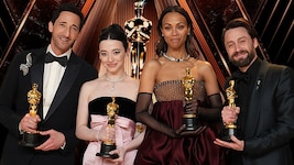 Die besten Darsteller des Jahres: Adrien Brody, Mikey Madison, Zoe Saldaña und Kieran Culkin  (Bild: Krone KREATIV/Jordan Strauss / AP / picturedesk.com)