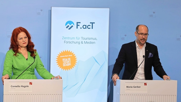 Science Minister Cornelia Hagele and Tourism Minister Mario Gerber (both from the ÖVP) at the presentation of the new "Center for Tourism, Research and Media". (Bild: Birbaumer Christof)