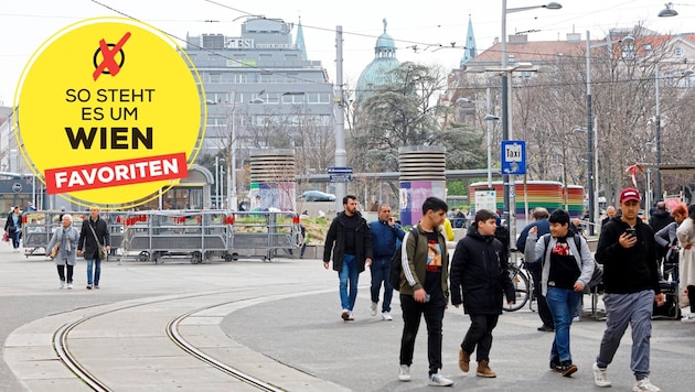 Der Reumannplatz war im letzten Jahr oft in den Medien. Erst wegen der vielen Vorfällen mit Messern und dann wegen der Waffenverbotszone, die bis heute in Kraft ist. (Bild: Krone KREATIV/Peter Tomschi)