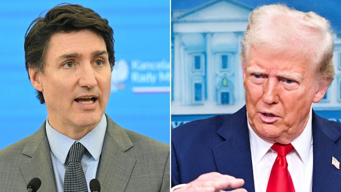 Kanadas Ministerpräsident Justin Trudeau (l.) will Donald Trumps (r.) Strafzölle nicht ...