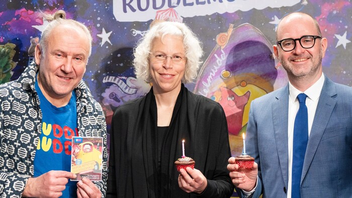 Kuddelmuddel director Manfred Forster, LIVA interim director Johanna Möslinger, Mayor Dietmar ...