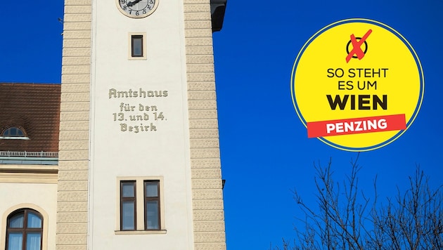 Das Bezirksamt am Hietzinger Kai im 13. Bezirk mit dem markanten Turm samt Uhr ist auch für Penzing zuständig. (Bild: Krone KREATIV/Peter Tomschi)