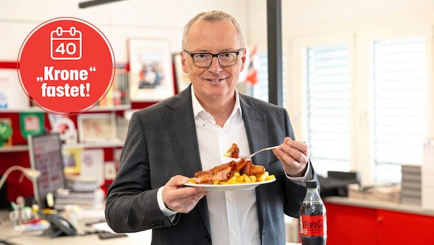 Editor-in-chief Klaus Herrmann is giving up meat and sausage. (Bild: Krone KREATIV/Mario Urbantschitsch)